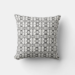 Coussin Diamants Chic, Carrés et Rayures en Noir et Blanc