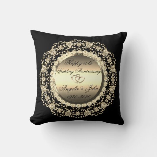 Coussin Diamants d'or Noir 50e anniversaire Mariage (Recto)