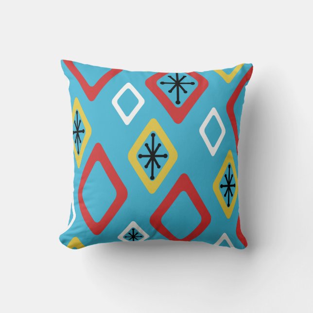 Coussin Diamants du milieu du siècle Bleu Rouge Jaune (Recto)