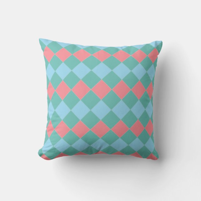 Coussin Diamants élégants sarcelle turquoise et corail ros (Recto)