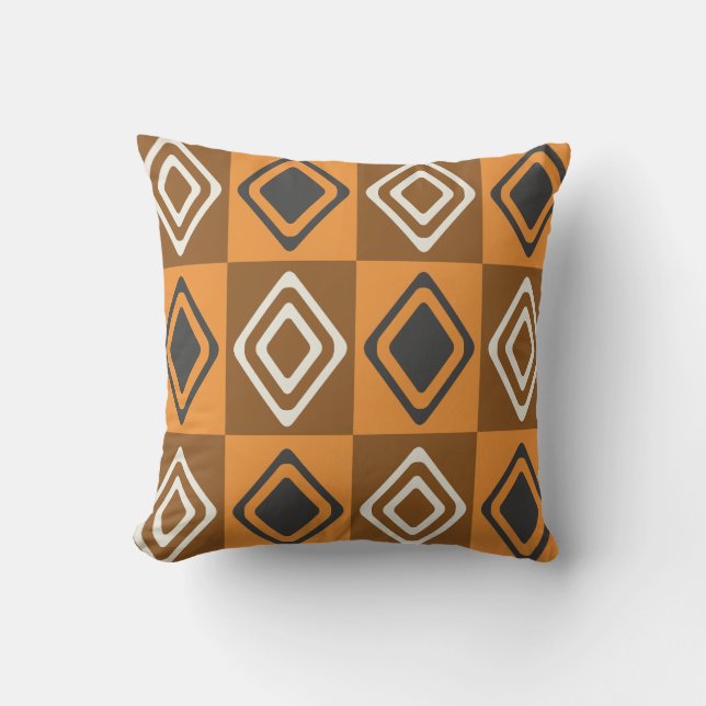 Coussin Diamants modernes du milieu du siècle Orange Brown (Recto)