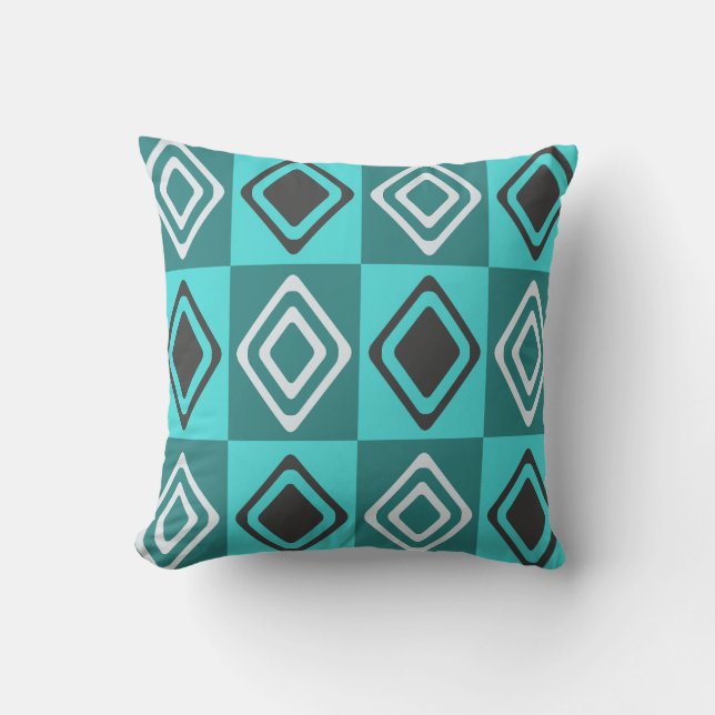 Coussin Diamants modernes du milieu du siècle Turquoise (Recto)