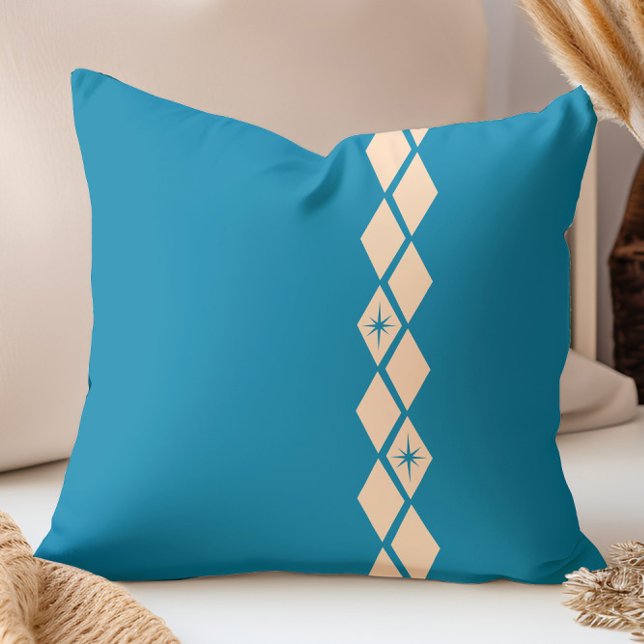 Coussin Diamants Rétro Moderne du Milieu du Siècle Bleu, P (Créateur téléchargé)