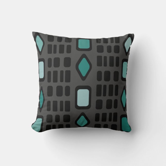 Coussin Diamants rétro Rectangles Turquoise noir (Recto)