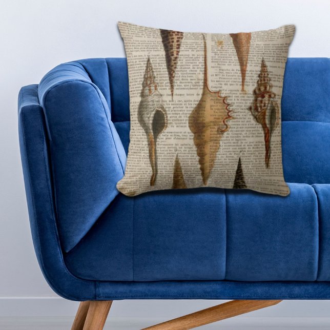 Coussin dictionnaire imprimer français botanique de plage  (dictionary print french botanical beach seashells throw pillow)