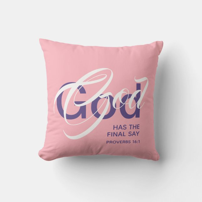 Coussin DIEU A LE DERNIER DIT Écriture Monogramme rose (Recto)