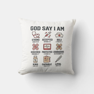 Coussin Dieu dit que je suis infirmière Foi Design de grav