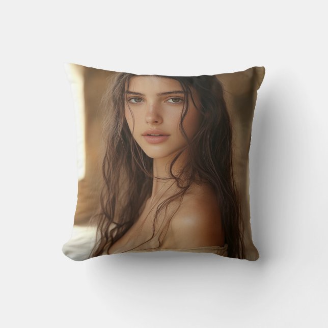 Coussin Digital Face Art - Portrait Abstrait futuriste (Recto)