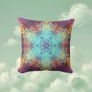 Coussin Digital Mandala bleu jaune et violet