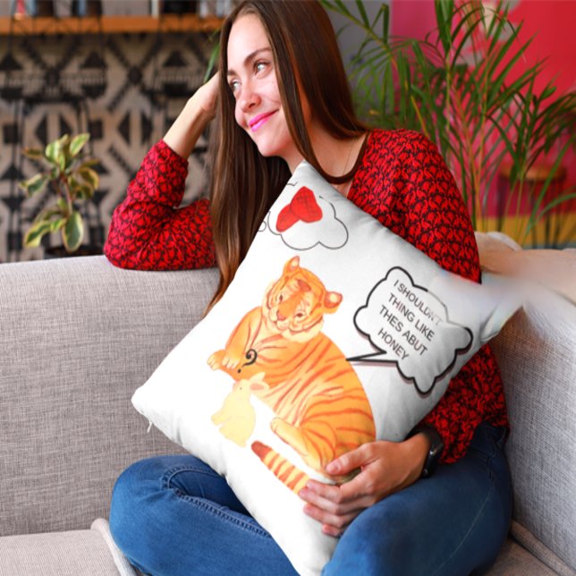 Coussin Dilemma Tigre et Lapin Drôle - Belle Comique Anima (Créateur téléchargé)