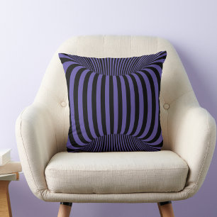 Coussin d'illusion optique à rayures noires et vio
