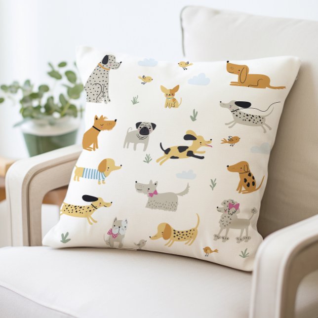Coussin d'illustration de chien mignon, Chien joua (Créateur téléchargé)