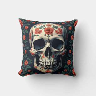 Coussin d'images de fleurs et de crâne