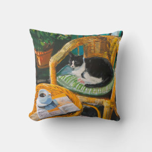 Coussin Dimanche matin   Peinture confortable pour chat et