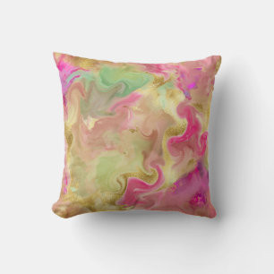 Coussin d'impression rose, or, marbre vert