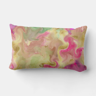 Coussin d'impression rose, or, marbre vert