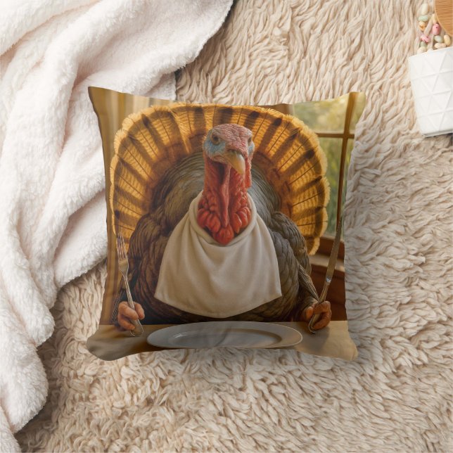 Coussin Dinde de Thanksgiving avec couteau et fourchette (Couverture)