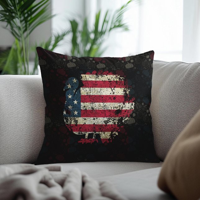 Coussin Dinde de Thanksgiving avec drapeau américain (Créateur téléchargé)