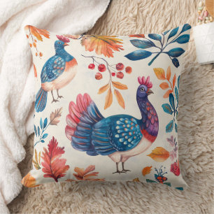 Coussin Dinde de Thanksgiving rustique, motif d'art folklo
