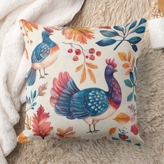Coussin Dinde de Thanksgiving rustique, motif d'art folklo (Couverture)