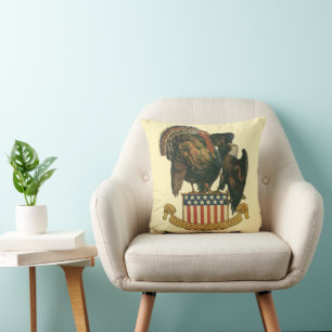 Coussin Dinde de Thanksgiving vintage, aigle, drapeau amér