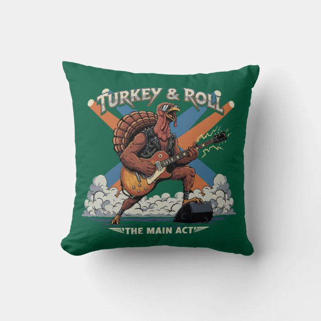 Coussin Dinde et Rock Drôle de guitariste de Thanksgiving (Recto)