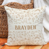 Coussin Dinosaur Boho Boy Name Dino Cute Beige Brown Tan