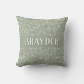 Coussin Dinosaur Boho Boy Name Dino Cute Earthy Sage Green (Recto)