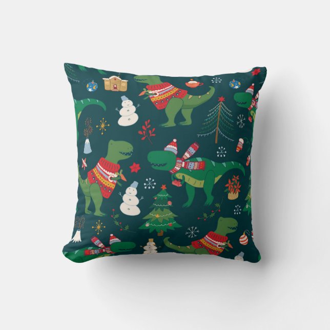 Coussin Dinosaur T-Rex : Nouvel An de Noël. (Recto)