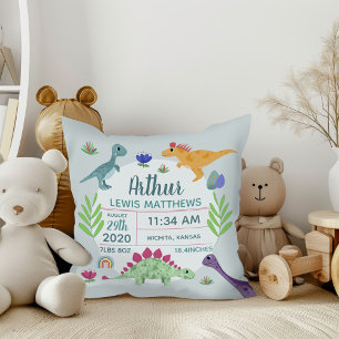 Coussin Dinosaure Bleu mignon Nom Bébé Garçon Statistiques