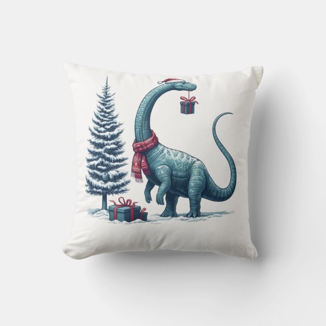 Coussin dinosaure Brontosaurus de Noël (Recto)