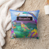 Coussin Dinosaure coloré Nom personnalisé (Couverture)