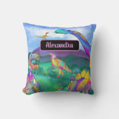Coussin Dinosaure coloré Nom personnalisé (Recto)