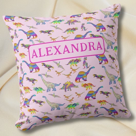 Coussin Dinosaure coloré Nom personnalisé