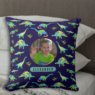 Coussin Dinosaure Coloré Personnalisé Photo et Nom de Garç