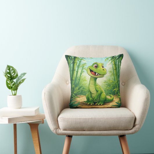 Coussin Dinosaure de dessin adorable dans la jungle verte  (Chaise)