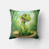 Coussin Dinosaure de dessin adorable dans la jungle verte  (Verso)