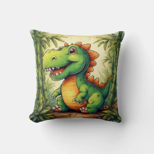 Coussin Dinosaure de dessin animé adorable dans une jungle
