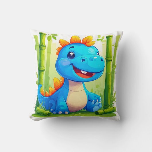 Coussin Dinosaure de dessin animé dans une forêt de bambou (Recto)