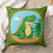 Coussin Dinosaure de dessin animé dans une scène tropicale (Couverture)