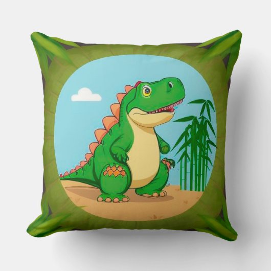 Coussin Dinosaure de dessin animé dans une scène tropicale (Recto)