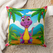 Coussin Dinosaure de dessin animé dans une scène tropicale (Couverture)