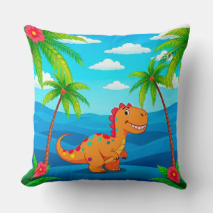 Coussin Dinosaure de dessin animé dans une scène tropicale