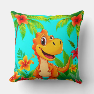 Coussin Dinosaure de dessin animé joyeux dans la jungle tr