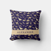 Coussin Dinosaure Mignon Nom Personnalisé Bleu (Recto)