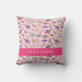 Coussin Dinosaure Mignon Nom Personnalisé Rose (Recto)