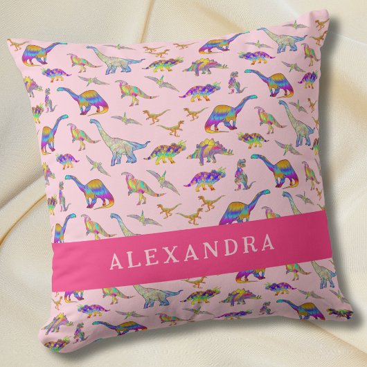 Coussin Dinosaure Mignon Nom Personnalisé Rose