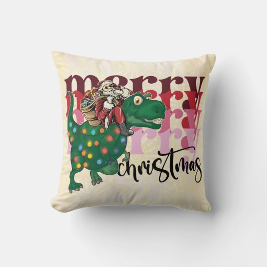 Coussin Dinosaure Noël Père Noël Jeu d'oreiller (Recto)