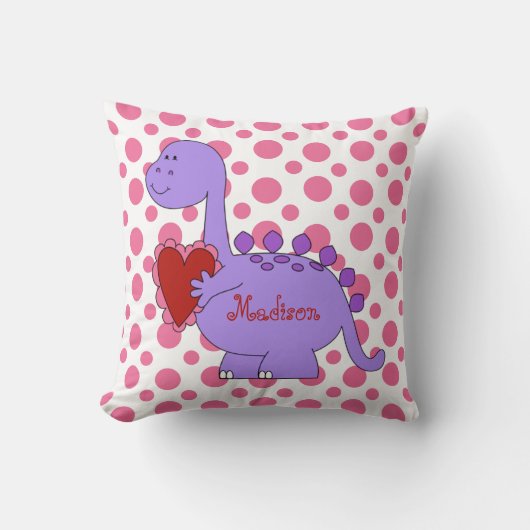 Coussin Dinosaure pourpre sur le pois rose, nom de W (Recto)