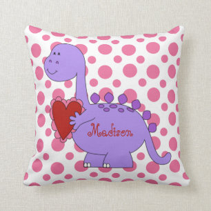 Coussin Dinosaure pourpre sur le pois rose, nom de W